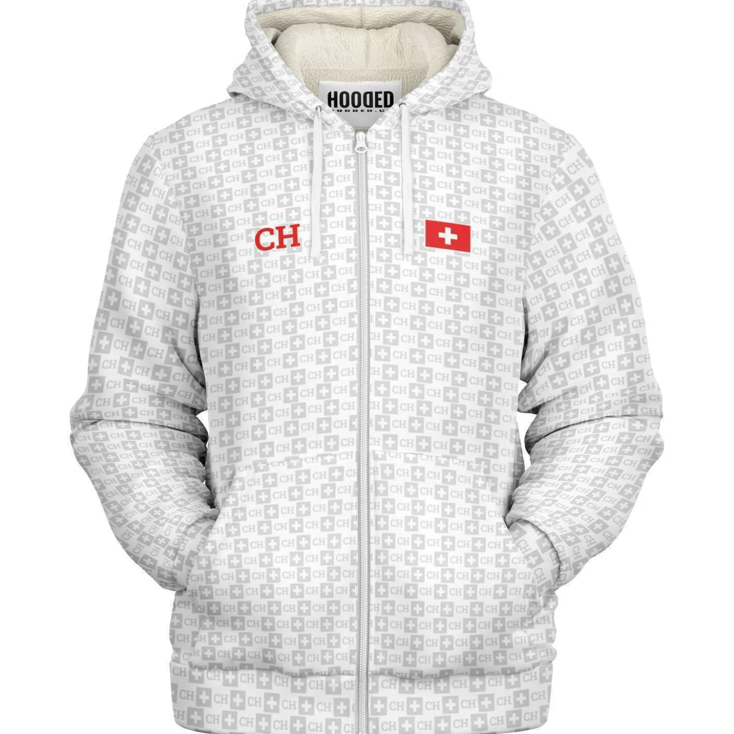 Deluxe Hoodie - Schweiz Muster Weiß