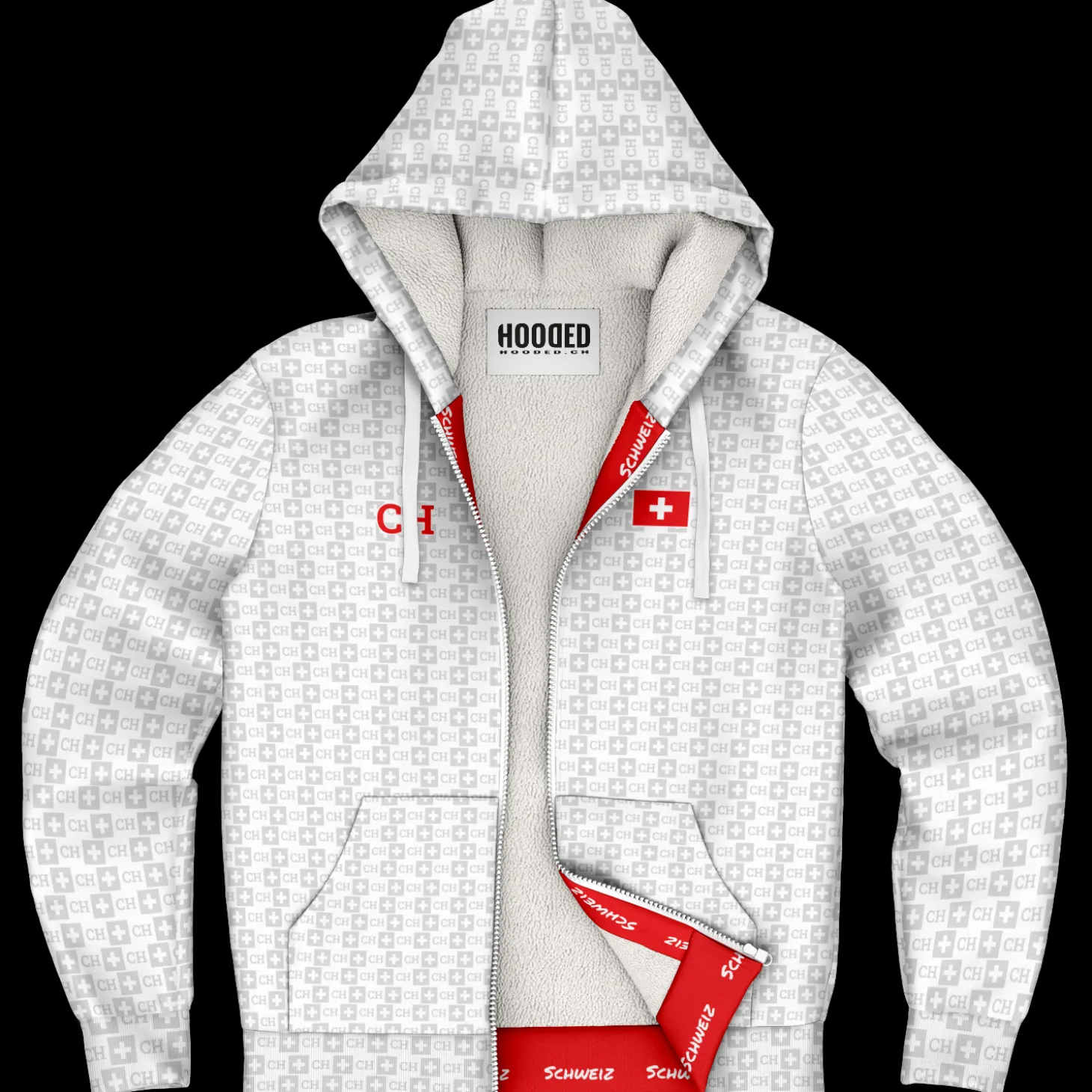 Deluxe Hoodie - Schweiz Muster Weiß