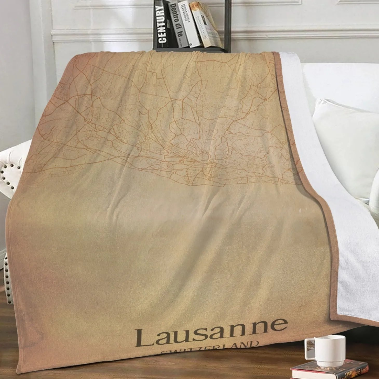 Fleecedecke Lausanne Vintage Karte