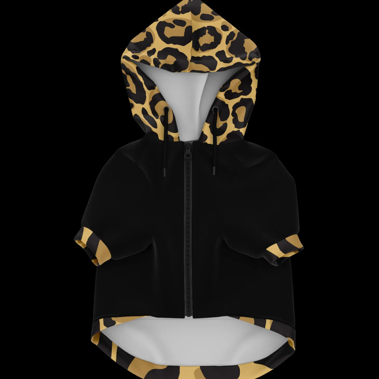 Kapuzenpulli mit Reißverschluss für Hunde | schwarzer Leopard