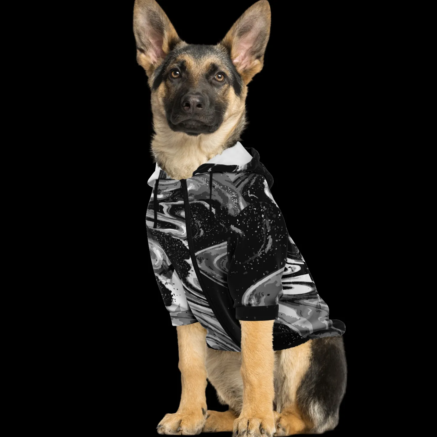 Kapuzenpulli mit Reißverschluss für Hunde | Schwarzer Marmor