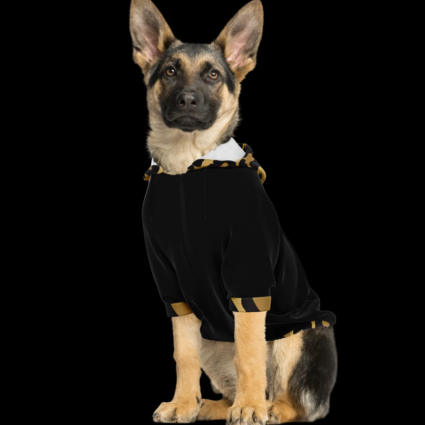 Kapuzenpulli mit Reißverschluss für Hunde | schwarzer Leopard